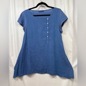 Cut Loose Top Tunic XS Blue Asymetrical Hem Lagenlook Beach Vacation